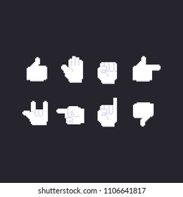 Pixel Hands icon set.8bit.white symbols.