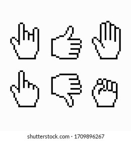 Pixel hands set, computer cursor. mousemove button vector illustration