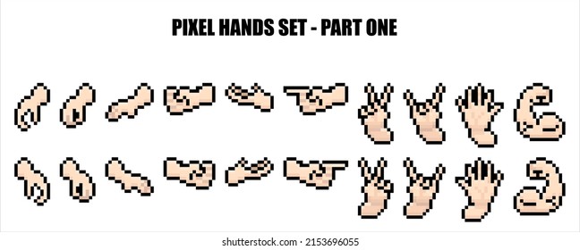pixel hands set signs and gestures 