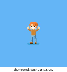 Pixel happy boy thumbs up.8bit character.
