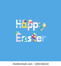 Pixel happy easter color text.Easter day.8bit.