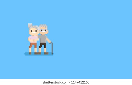 Pixel happy granny couple character.