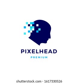 pixel head digital think logo vector icon illustration