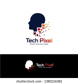 pixel head logo designs, head tech logo designs concept,