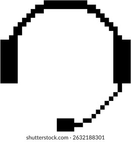Pixel headphone with mic icon vector for audio, gaming, and voice communication visuals. Ideal for podcasts, customer service, and retro tech designs