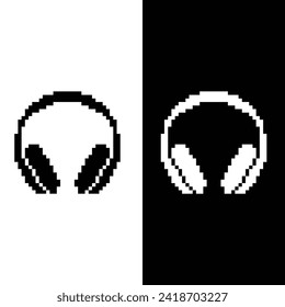 pixel Headphones  icon.  Vector pixel art Headphones  8 bit logo for game