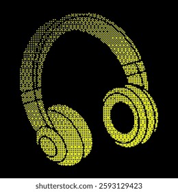 Pixel headphones silhouette icon. Wireless over ear headphones with comfortable ear pads and soft headband. Portable gadget for playing music. Simple black and yellow vector isolated on black