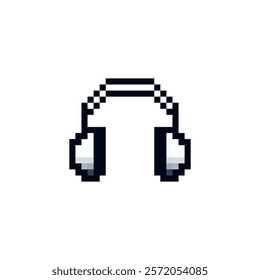 Pixel headphones vector icon. Headphones in pixel 8 style. Computer device for music vector. Headphones icon.