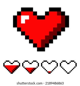 Pixel Heart 8 bit for Retro Games shows power level in 4 steps.