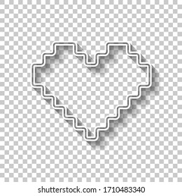 Pixel Herz, 8 Bit, Valentinstag, Umriss-Design. Weißes Rahmenzeichen mit Schatten auf transparentem Hintergrund