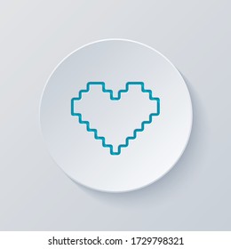 Pixel heart, 8 bit, valentine day, outline design. Cut circle with gray and blue layers. Paper style