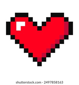 Pixel heart 8 bit y2k retro game illustration. Heart gamer health sign. Pixel graphic. Mood of 90 s aesthetics.