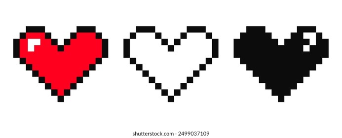 Pixel heart 8 bit y2k retro game illustration. Heart gamer health sign. Pixel graphic. Mood of 90 s aesthetics.