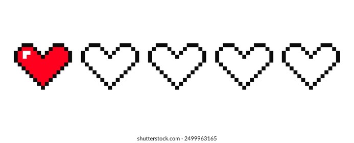 Pixel heart 8 bit y2k retro game illustration. Heart gamer health sign. Pixel graphic. Mood of 90 s aesthetics.