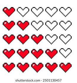 Pixel heart 8 bit y2k retro game illustration. Heart gamer health sign. Pixel graphic. Mood of 90 s aesthetics.