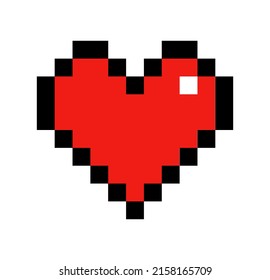 Icono de 8 bits de corazón de píxeles para el juego. Amor 8 bits fondo retro. Vida, salud en estilo digital arcade para el jugador, ilustración. Diseño gráfico de forma de corazón rojo. Concepto de signo de energía, interfaz. EPS10 vectores.