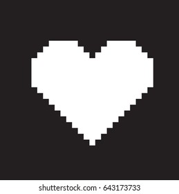 Pixel heart art. Pixel heart icon. Flat design. Vector illustration. Black and white.