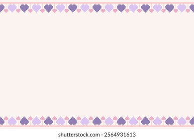 Pixel Heart Border Pattern  - Retro Style, Pink Love Theme, Valentine's Day Design for Crafts, Graphics, and Mosaic Embroidery Work