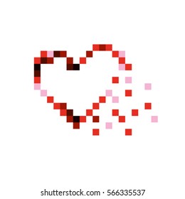 Pixel Heart breaks into segments. Flat design vector symbol.