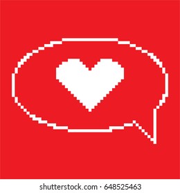 Pixel Heart Bubble Speech Icon. Vector.