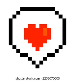 Pixel heart in cartoon style. Red heart. Retro game. Vector illustration. Stock image.