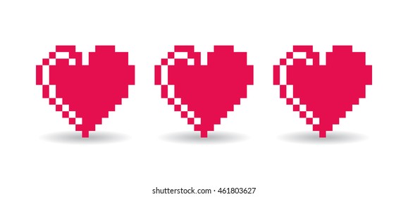 Pixel Heart casting shadow, pixelated illustration. - Stock vector