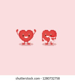 Pixel heart character.Valentine.8bit.