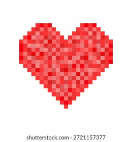 Pixel heart design made with red squares on a white background 