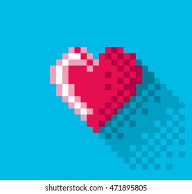 Pixel Heart en diseño plano, ilustración de arte en píxeles. - vector editable