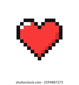 Pixel heart gaming item, life magic game, heart 8 bit game resource, heart game pixel element.