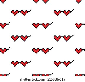  pixel heart glasses Seamless Pattern vector Background texture pixel art for 8 bit game