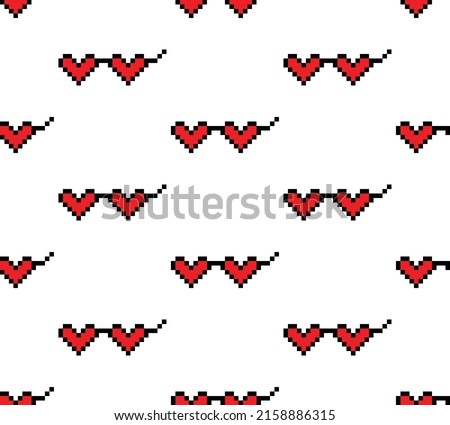  pixel heart glasses Seamless Pattern vector Background texture pixel art for 8 bit game