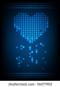 Pixel heart with glowing lights. Vector