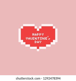 Pixel heart with happy valentine text.8bit.