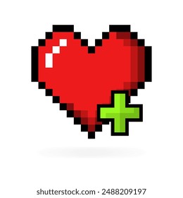 Pixel heart icon. Healing icon. Flat style. Vector icon.
