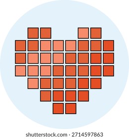 Icono de corazón de píxel en bloques cuadrados naranjas. Símbolo plano moderno de amor, me gusta, reacciones en las redes sociales, vidas de juego y métricas de salud digitales para App, diseño de interfaz de usuario, pegatinas e insignias de Web