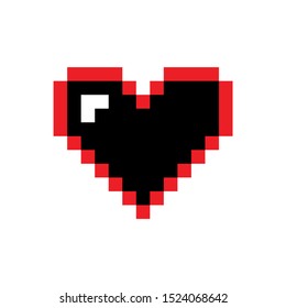 pixel heart icon red and black vector 