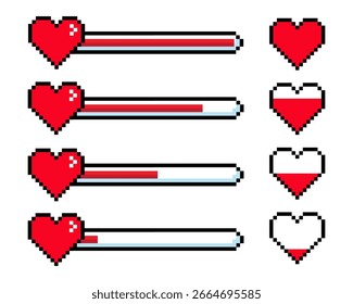 Pixel-Herz-Symbol-Set mit verschiedenen Herzen
