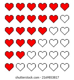 Pixel heart icon set. Game life concept