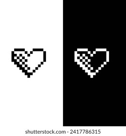 pixel heart  icon.  Vector pixel art black heart 8 bit logo for game company logo template 