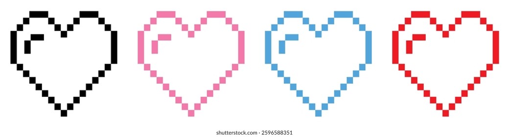 pixel heart icon.pixel heart set icon on white background.vintage love symbol. flat style.Pixelated style heart icon . vector illustration.