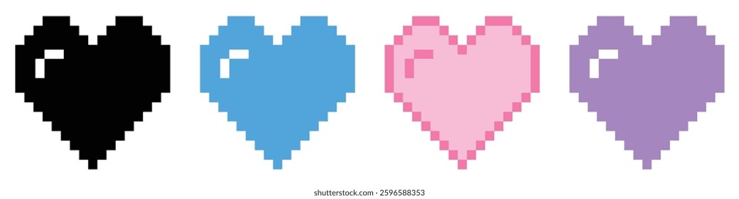 pixel heart icon.pixel heart set icon on white background.vintage love symbol. flat style.Pixelated style heart icon . vector illustration.