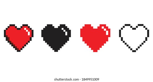 Juego de iconos de corazón de píxeles. Ilustración del vector