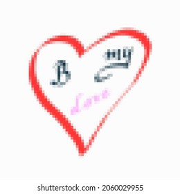 pixel heart image vector with inscription