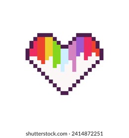 Pixel heart lgbt, rainbow, 8 bit, retro, y2k pixel icon on a completely white background 