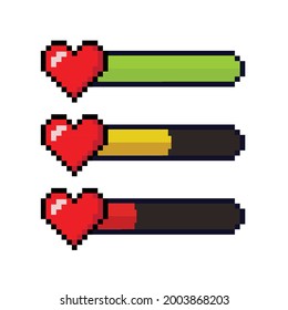 Pixel heart life bar isolated on white background. Gaming concept. Art 8 bit design. Vector stock