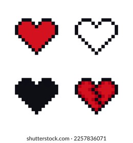 Pixel heart logo icon sign Broken heart symbol of love Decorative 8-bit illustration for a computer game Vintage cartoon design Fashion print clothes greeting invitation card flyer poster banner ad