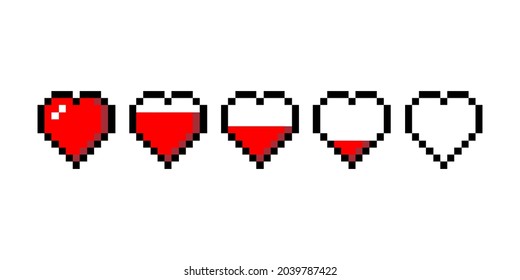Pixel heart. love loading set - isolated vector illustration.