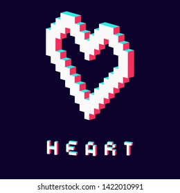 pixel heart made in 3d blue red white