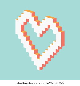 pixel heart made in 3d pastel vector illustration